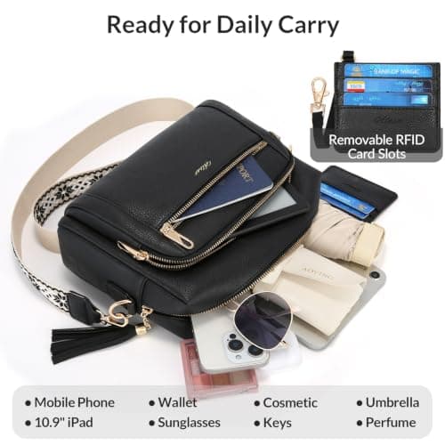 HILAEX Crossbody Bags for Women Anti-Theft Function, 26 x 10 x 20 CM Black — view 6