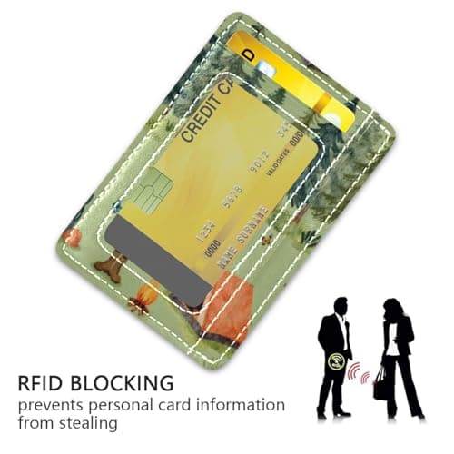 xigua Slim Wallet Front Pocket Leather RFID Blocking Credit Card Holder Camping-Tents-Forest-Illustration-Nature-Tree Minimalist Wallets — view 3