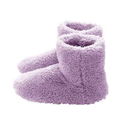 POENVFPO Winter Foot Warmer Shoes, Soft Electric Heating Shoes Plush USB Heated Snow Boots Carbon Fiber Heating Washable for Skiing Travel Office Home Women Men (Pink) — view 4