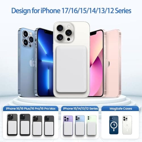 Wireless Magnetic Power Bank, Ultra-Slim Portable Charger 10000mAh, 20W Fast Charging Compact High-Speed Battery Pack, Wireless Powerbank for iPhone 17 16 15 14 13 12 Plus Pro Max Mini iPad Galaxy — view 3