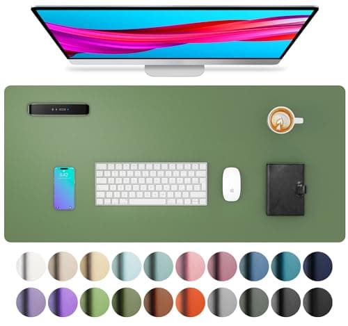 Aothia PU Leather Desk Mat,Large Mouse Mat, 80 x 40 cm, Olive Green