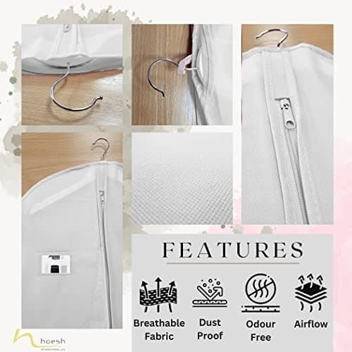 Hoesh UK Women White 60 Inches Breathable Bridesmaids Long Zip Wedding Gown Dress Travel Storage Garment Cover Bag — view 4