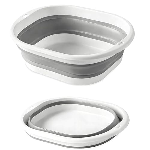 Lafefe Thickened Collapsible Washing Up Bowl, Portable Folding Wash Basin with Handles, Space Saving Camping Sink Multipurpose for Camping, Caravan, Kitchen & Travel(Gary, 5L)