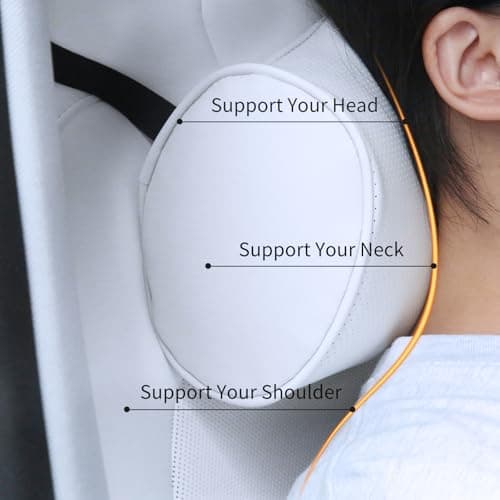 Dapucarin Car Headrest Pillow for Driving - Luxury Leather 100% Memory Foam, Ergonomic Neck Support - Universal Fit Head Rest Travel Pillow for Most Cars, Home & Office, White, 1 Pack — view 3