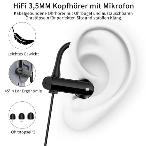 AIAUXAI In Ear Sport Headphones with Wire, 3.5 mm Jack, Ear Hook, Black — view 2