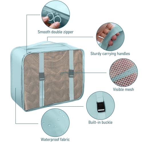 10 pcs Packing Cubes for Suitcases, Travel Organiser Packing Bags for Clothes Shoes Toiletries Travel Luggage Organizers Storage Bags-Sky Blue — view 3
