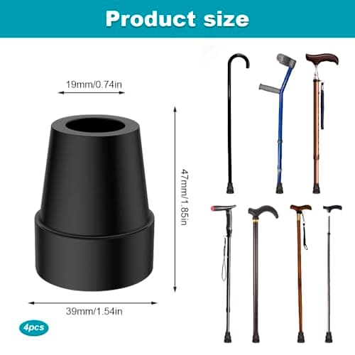 4-Pack Natural Rubber Cane Tip Protectors - Walking Stick Rubber Ends, Shockproof Anti-Slip Accessories for 19mm Walking Sticks & Hiking Poles​ — view 2