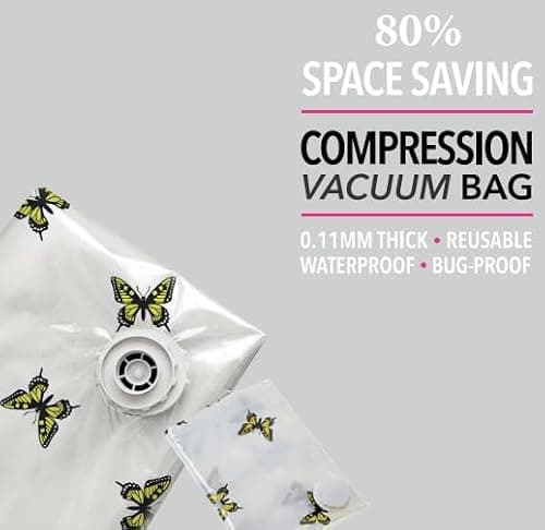 Periea Jasmine Triple Thick Printed Vacuum Bags for Home Storage & Suitcase Space Savers – 3 Sizes – Various Designs Pack of 2 (Pink Dandelion, Medium 40x60cm) — view 2