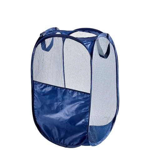 WEBEASY Laundry Basket, 1pc Pack Foldable Laundry Hamper Pop Up with Durable Handles, Portable Mesh Washing Laundry Bag with Handle Great for Home Kids Room College Dorm Travel (Navy)