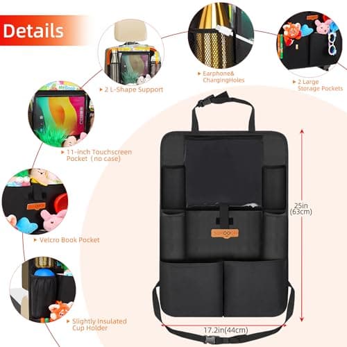 SURDOCA UPGRADED Car Seat Organiser for up to 11-inch Tablet Holder, 8 Pockets, Kids Toy Storage, Water Proof Back Seat Protector for Kids — view 6