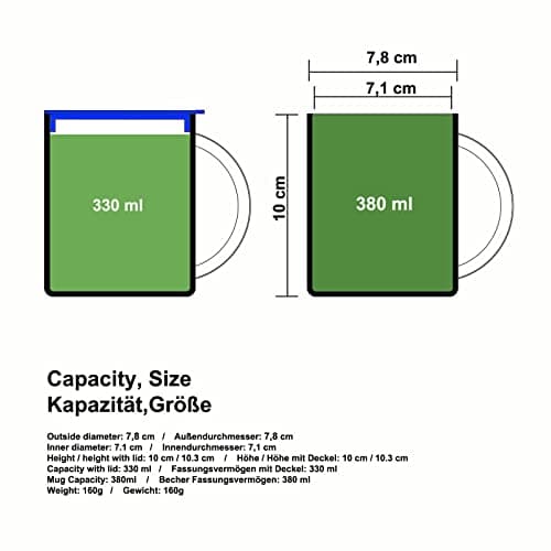 HEECN Camping Mugs - Double Walled Stainless Steel Mug for Hot Drinks with Lid and Carabiner - Backpacking - Trekking - Hiking - HESS038BBK330 — view 5