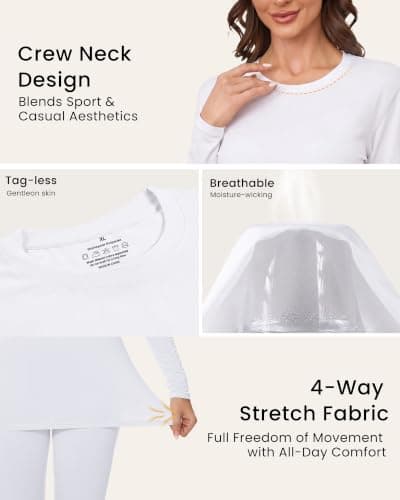 SIHOHAN Women's Thermal Tops Round Neck Warm Long Sleeve Thermal Top White — view 4