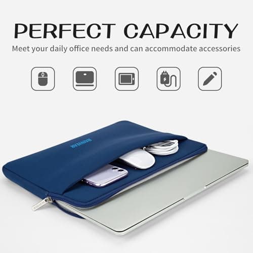 RAINYEAR 13.3-14 Inch Laptop Sleeve Soft Case with Front Pocket, Navy Blue — view 2