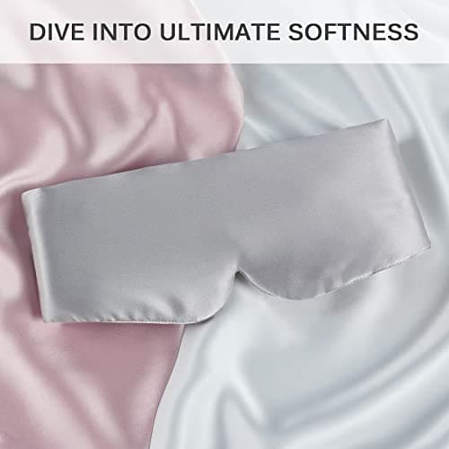 OLESILK 100% Natural Mulberry Silk Eye Mask for Sleeping Large, Silver Grey — view 5