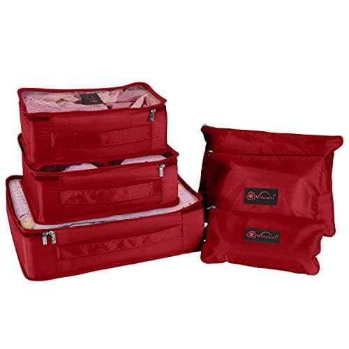 Vinsani 6pc Packing Cubes Travel Organiser Set for Suitcase, Wine Red