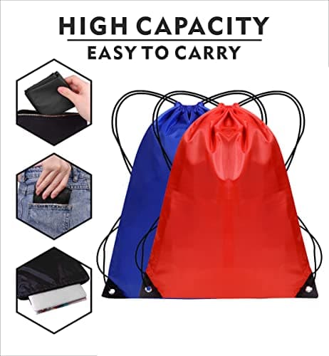 SAWANS Drawstring Bags Gym Swimming School Sports Bag Unisex 2PCS Trainer String Bag Sack Backpack PE Bags for Women Men Children Travel Beach Kids Boys Girls Outdoor Shopping Holidays (Blue/Red) — view 6