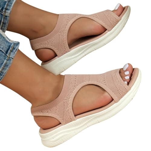 Sandals for Women Orthopedic, Sandals with Arch Support Summer Slip on Ladies Wedge Slingback Walking Slip on Platform Shoes Casual Beach Slingback Comfy Washable Slide Sport Shoes, 2.5 Red — view 2