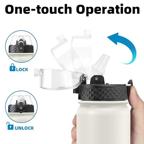 OLDLEY Stainless Steel Water Bottle with Straw 1L Vaccum Insulated Large Drink Flask Metal Water Bottles 1 Litre Leakproof Keep Drinks Hot Cold for Bike Sports Gym Adult Women Men(Cream, 1 Lid) — view 3