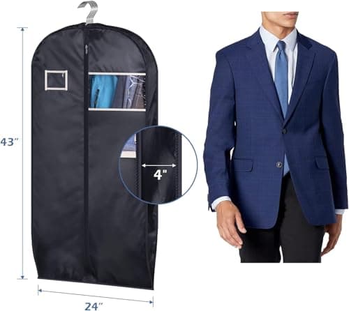 MISSLO Waterproof Garment Bag Suit for Travel, Foldable Suit Bag Men with Gusset, Hanging Garment Cover for Coats, Clothes, Jackets, Shirts, 109 cm, Black — view 2