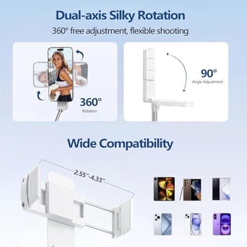 yAyusi Extendable Mini Selfie Stick for iPhone, Pocket Size Portable Selfie Stick with Remote, Compact Phone Selfie Sticks with Phone Holder for Content Creation/Vlog/Video Record/Live Stream (White) — view 5