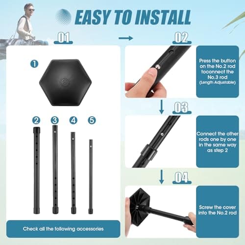 Golf Travel Bag Support Rod, Club Protector Pole Cover Aluminum Alloy Adjustable 4 Telescoping Section, Golf Support Stick, Golf Club Bag Accessories Support System for Golf Bag, Durable Portable — view 5