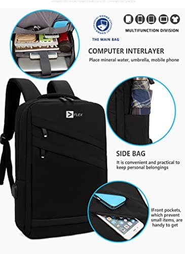 Flex Waterproof Business School Laptop Rucksack with USB Port and Headphone connecting point Office college Uni work Bag Men Women, Fits 16 Inch Laptop-Large Lightweight Travel Bag with Trolley sleeve — view 4