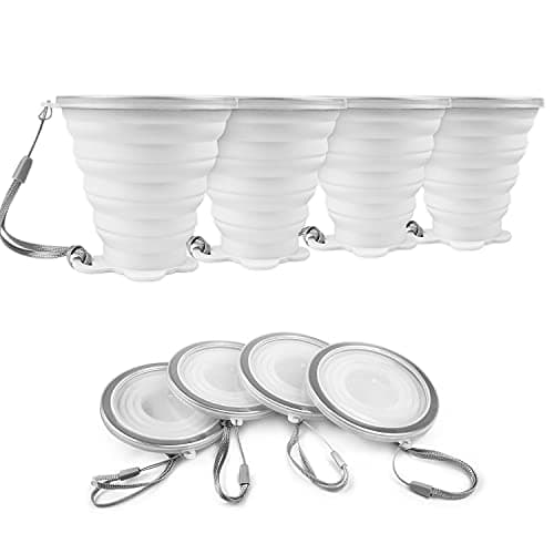 ddLUCK Silicone Foldable Cups, Travel Camping Mug with Plastic Sealing Lid
