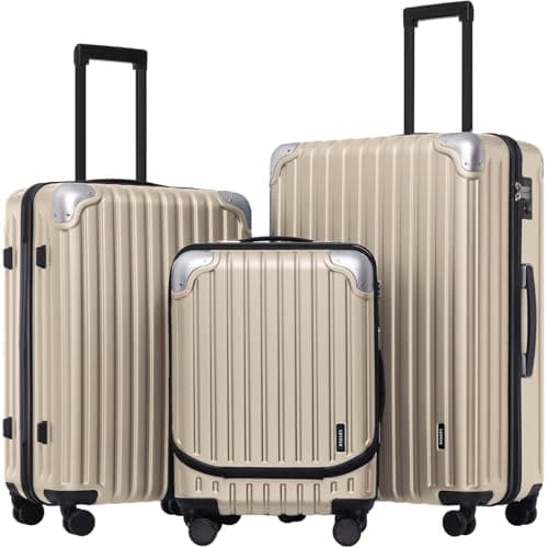 LEVEL8 Suitcase Set of 3, Carry-on Travel Luggage ABS+PC Hardshell Spinner Trolley for Business with Laptop Compartment, TSA (Champagne, 36L/68L/104L,3 Pcs Set)