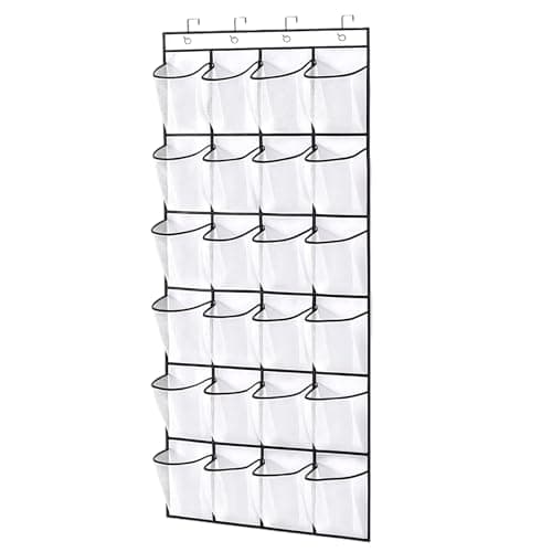 SOPSTUO Hanging Shoe Storage, Over Door Shoe Storage, Door Shoe Rack, 24 Breathable Mesh Huge Pockets, Shoe Hanging Storage Bag with 4 Metal Hooks for Various Doors (Modell B)