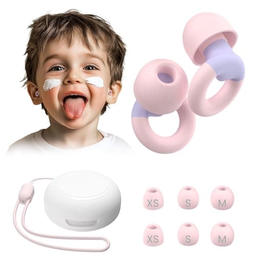 JUSTRVN Kids Ear Plugs(6+yrs)-2 Pairs of Reusable Noise Reduction Earplugs for Small Canal With 6 Tips,Soft Silicone Earplugs for Sleeping,Focus,Travel,Socializing,Concert&Hearing Protection 25dB-30dB