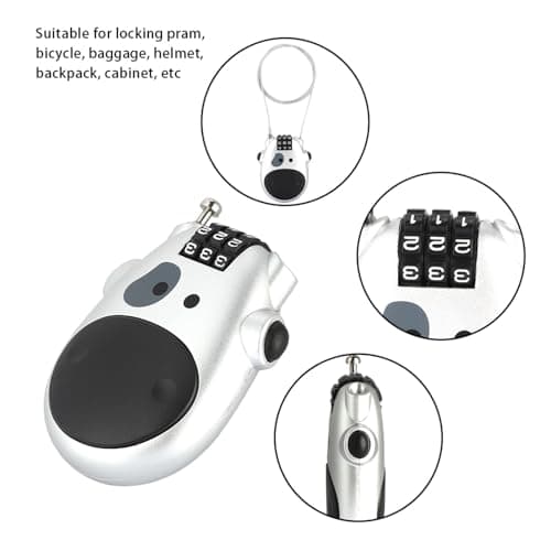 3 Digit Combination Pram Lock, Cow Shape Pushchair Security Code Lock with 90cm Cable, Compact Stroller & AntiTheft Password Lock for Baby Gear (Silver) — view 4