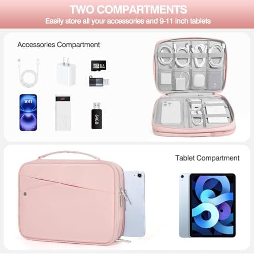 MoKo 9-11 Inch Tablet Sleeve Bag for iPad A16 2025, 10.2-inch iPad 2021, Pro 11" M5, Air M3, Galaxy Tab A11+/ A9+, Protective Sleeve Bag for Pencil/Magic Keyboard, Pink — view 4