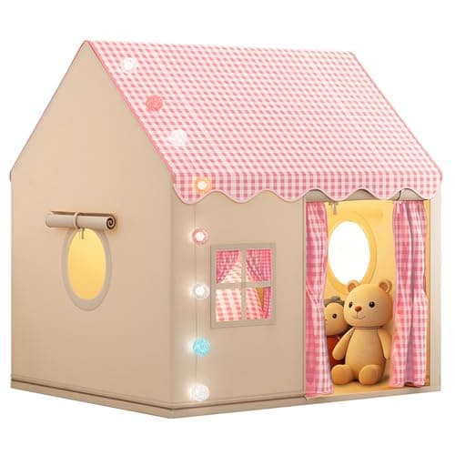 FREEAMG Kids Play Tent with Multi-Coloured Ball Lights & Storage Bag Pink