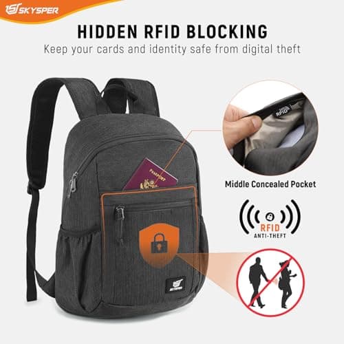 SKYSPER Small Anti Theft Hiking Backpack, 18L RFID Packable Travel Daypack Lightweight Foldable Rucksack for Walking Daytrip — view 2