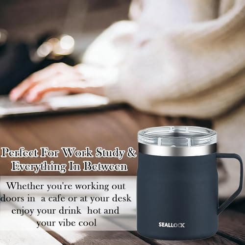 YueXing 450ml Stainless Steel Coffee Mug with Lid and Handle – Wide-Mouth Easy-Clean Desk Mug for Home or Office (Blue) — view 4