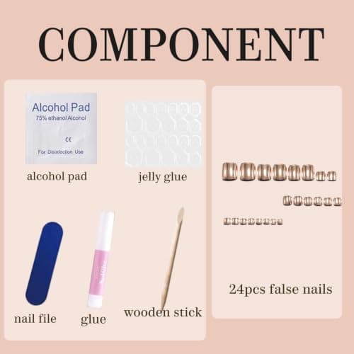 Rose Gold Chrome Press On Toe nails, Short Square Fake Toenails with Glue — view 6