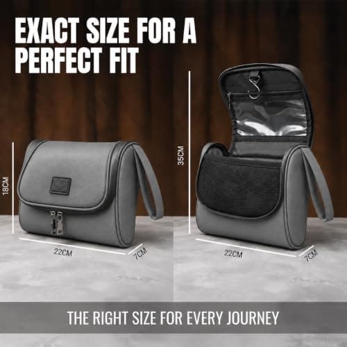 Wash Bag for Men, Hanging Toiletry Bag - Men's Travel Wash Bag with Refillble Shampoo Bottles, Compact Toiletry Organiser | Water Resistant Dopp Kit, Travel Essentials, Gifts for Men (Grey) — view 5
