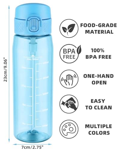OLDLEY 600ml/20oz Water Bottles with Straw Leakproof Tritan Water Bottle with Handle BPA Free Time Marker Sports Drinking Bottle for School, Travel, Sports (Sky Blue) — view 5