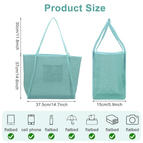 JOZMMZEOOA Mesh Beach Bag for Travel Foldable Reusable Shopping Net Bag Portable Lightweight Storage Tote for Summer for Women Beach Bag Suitable for Picnics Fitness Travel (Blue-green) — view 4