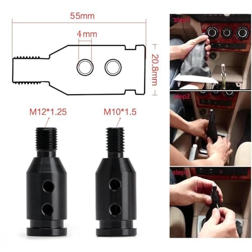FYHJNC Car Gear Shift Knob Adapter, M12x1.25 Universal Gear Knob Adapter, Upgraded Aluminum Gear Stick Shifter Adapter with 4 Fittings 8mm 10mm 11mm 12mm for Non Threaded Shift Knob-Black — view 5