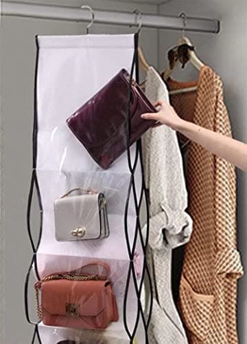 MISSLO Shoe Rack Storage Hanging Wardrobe Handbag Organiser Closet 13 Large Pockets Organizer for Shoe Tidy with Rotating Hanger, White — view 3