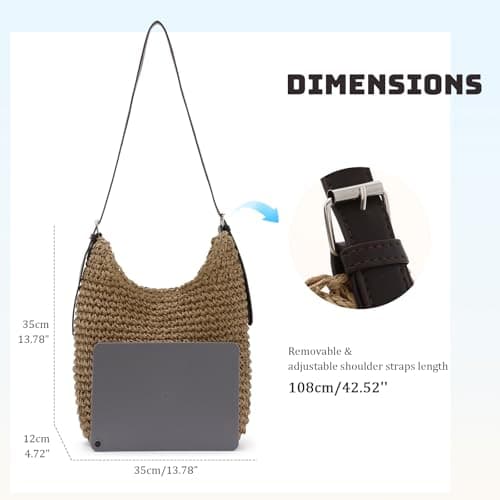 EVEOUT Women Straw Shoulder Bag with Leather Strap Summer Boho Faux Raffia Woven Tote Bag for Beach Holiday Travel — view 4