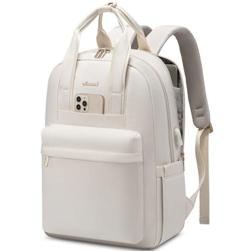 LOVEVOOK Womens Backpack, 17.3 inch Large Laptop Rucksack Bag for Women, Lightweight Ladies Laptop Bag School Bags with USB Port, Fashion Daypacks Back Pack for Uni Office Business Travel, Cream