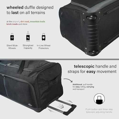 Aerostar 28" Medium Lightweight Duffle 2 Wheel Travel Bag Holdall Suitcase Check-in Luggage All Terrain (101L, Grey on Black) — view 3