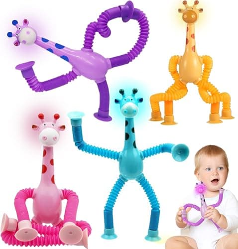4 Pcs Telescopic Suction Cup Giraffe,Novel Kids Suction Cup Toys,Stretchy Telescopic Tube Shape Changing Knick-Knack, Decompress Educational Sensory Toys for Kids & Adult