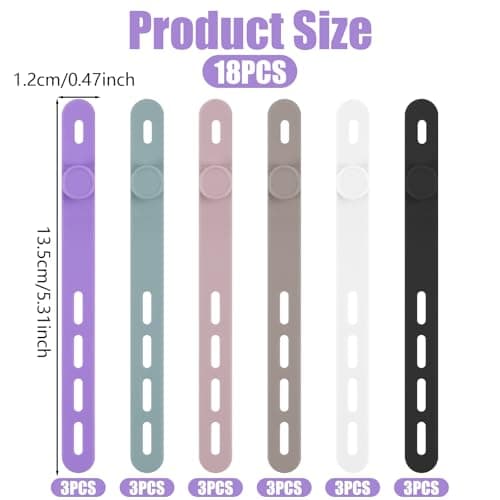 Silicone Cable Ties, 18 Pack Reusable Cord Straps with Lock Buckle — view 2
