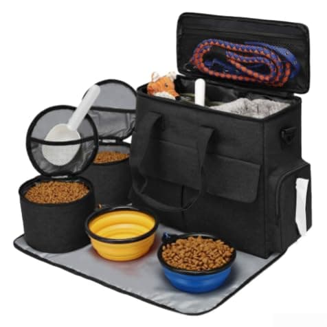 Pet Travel Bag Set 38cm Waterproof with Bowls(Black + 2 Bowls)