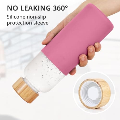 LIMILI 2 pack 500ML Glass Water Bottles With Bamboo Lids and Silicone Covers, Leak Proof Reusable Drinking Bottles for Hot Cold Drinks, Work, Gym, Home — view 2