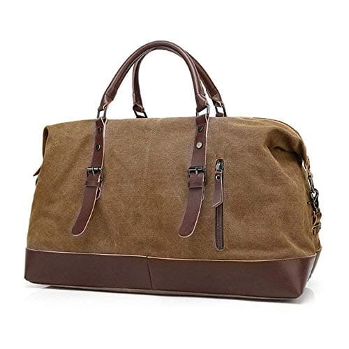 autumndeer Oversized Canvas Holdall Travel Carry On Duffel Bags Plus Handbag Shoulder Bag Crossbody Overnight Weekend Bag Unisex Travel Holdall Handbag with PU Leather Handle (Coffee) — view 5