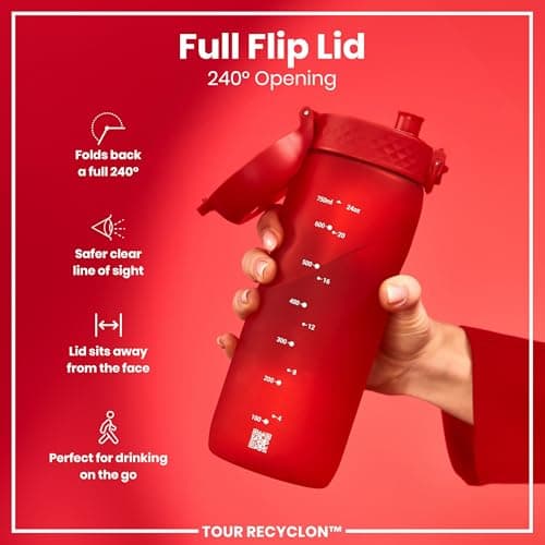 ION8 Sports Water Bottle, 750 ml/24 oz, Leak Proof, Easy to Open, Secure Lock, Dishwasher Safe, BPA Free, Flip Cover, Carry Handle, Soft Touch Contoured Grip, Easy Clean, Odour Free, Red — view 4